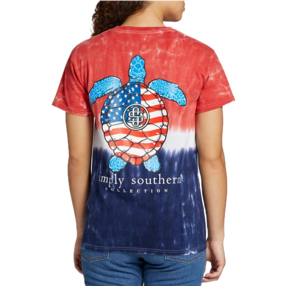 SIMPLY SOUTHERN WOMEN XL TURTLE FLAG AMERICAN GRAPHIC TIE-DYE TSHIRT